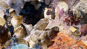 The “Miner’s Fantasy Mine” gem pocket replica highlights various gems and minerals mined in San Diego County.