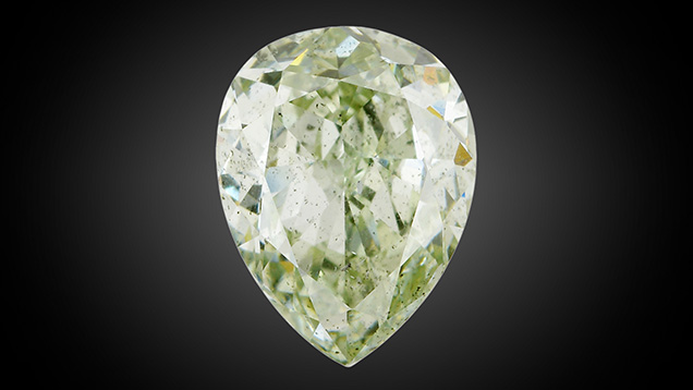 Two mechanisms are responsible for this diamond’s yellow-green color.