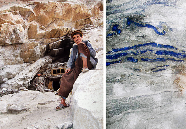 Lapis lazuli comes from the Sar-e-Sang mines in the Badakhshan Mountains of north¬eastern Afghanistan.
