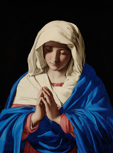 A vivid example of ultramarine used in Sassoferrato’s The Virgin in Prayer.