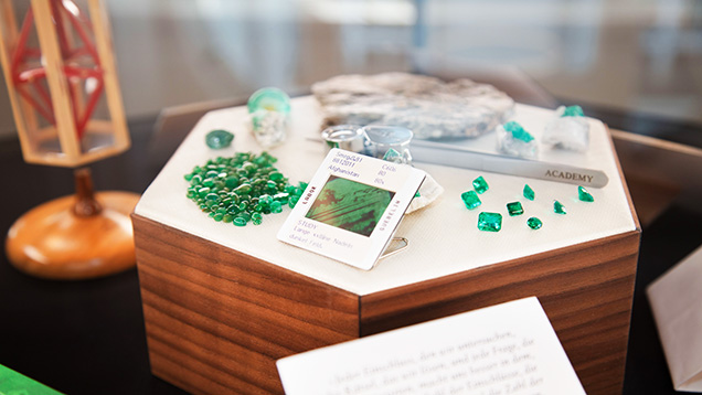Figure 2. A display case featuring emerald at the Gübelin Gem Museum. Photo courtesy of Gübelin.