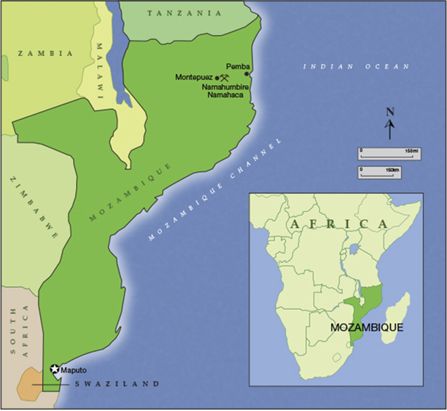 Mozambique, southeastern Africa, map