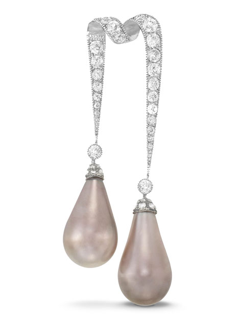 This set of natural drop pearls, believed to have once-belonged to Empress Eugénie of France, achieved a record $3.3 million at William Doyle Galleries’ April auction in New York. Photo courtesy of William Doyle Galleries. 