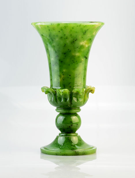 Chalice carved from high-quality Russian green nephrite