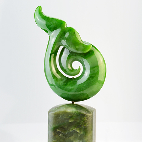 Green nephrite sculpted whale’s tail