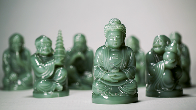 Suite of Buddhist figures carved from Siberian nephrite