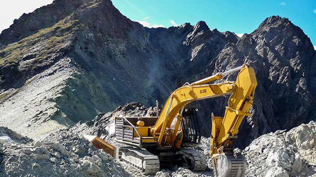 Heavy equipment is needed to mine primary deposits in British Columbia