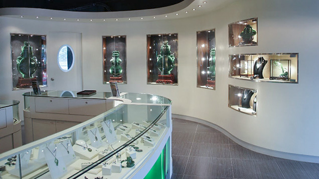 Interior view of a jade jewelry retail store