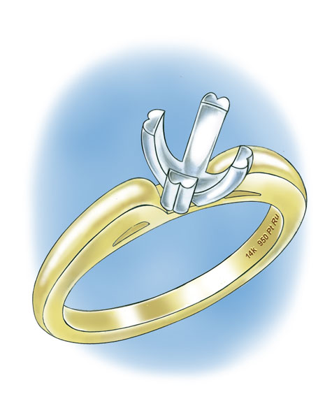 Learn how to evaluate the quality of a platinum ruthenium peg setting installation into a 14K yellow gold mounting with these helpful illustrations and instructional video