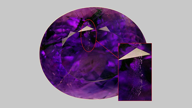 Amethyst sample showing veil of inclusions