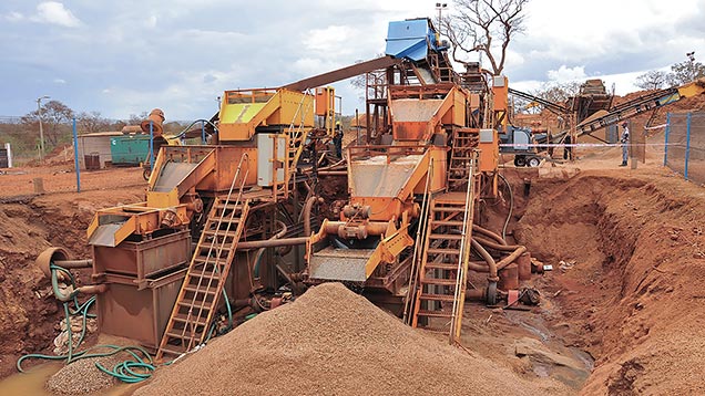 Two sluices used for different-sized gravel