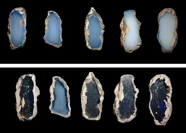 Opal slices before and after water immersion