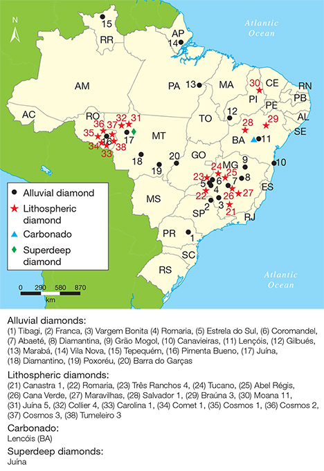 Map of Brazilian diamond mining areas