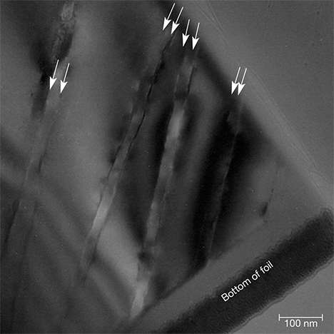 TEM image of paired twin boundaries in quartz