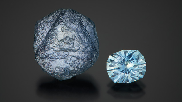 Rough and cut sapphires from Rock Creek, Montana.