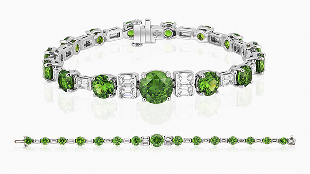 AGTA Spectrum Award winning Russian demantoid and diamond bracelet.