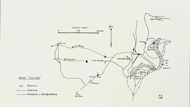 Robert Scheibe’s hand-drawn map of Chivor from 1922