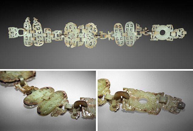 This jade dragon-phoenix pendant embodies flexible connecting and mature piercing techniques.