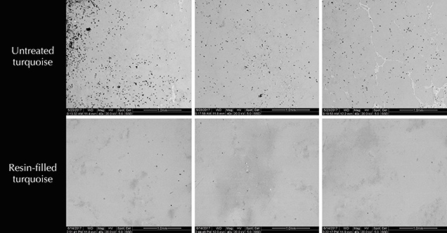 ESEM images of pore distribution in untreated and resin-filled turquoise