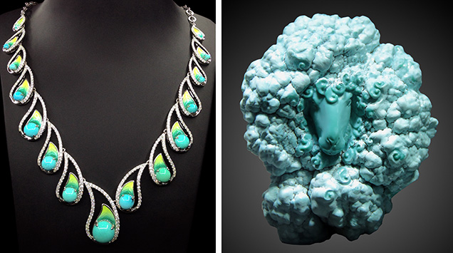 Turquoise necklace and sculpture