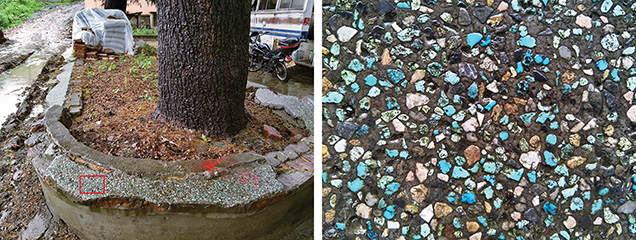 Turquoise fragments used as outdoor decorative materials