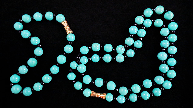 Bracelet and necklace containing treated turquoise