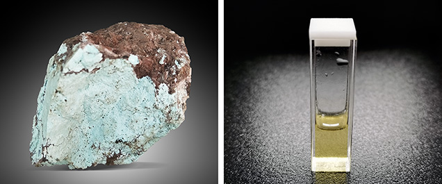 Porous, chalky turquoise and a bottle of filling agent