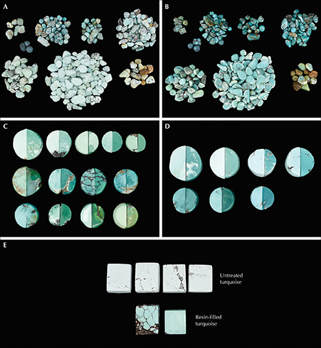 Comparison of untreated turquoise and resin-filled turquoise