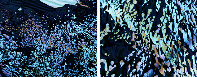 Dendritic healed fissures in this blue sapphire display iridescence.