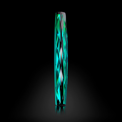 A 73.22 ct tourmaline fashioned into Avery’s Diamondback cut.