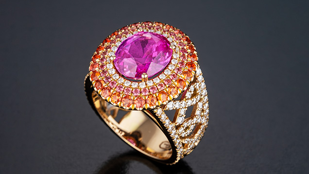 Rachel Chalchinsky’s sapphire ring designed to commemorate her breast cancer survival.