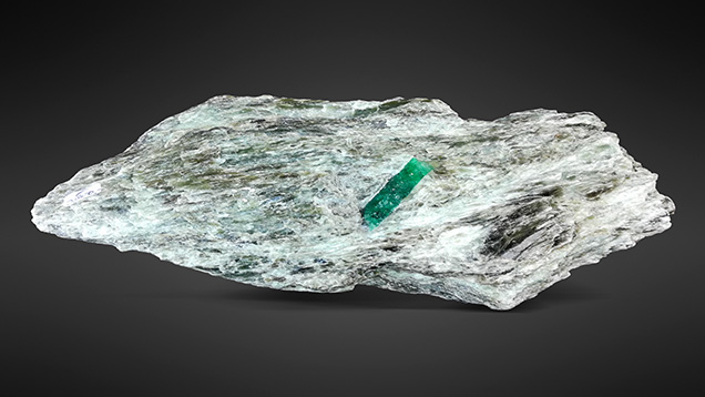 Habachtal emerald on matrix of talc schist, mined in 2019