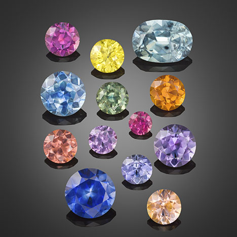 Figure 17. Various colors of heated Missouri River sapphire, ranging from 0.16 to 1.65 ct. Photo by Tino Hammid; courtesy of Fine Gems International and American Sapphire Company, © Robert E. Kane.