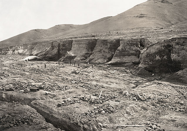 Figure 9. Hydraulic mining at French Bar along the Missouri River between 1870 and 1879. PAc 97-32.9, Montana, Montana Historical Society Photograph Archives.