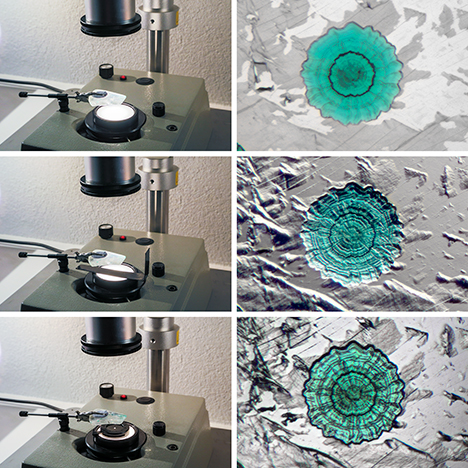 Lighting and shadowing tools to create various effects in photographing an epigenetic malachite disc.