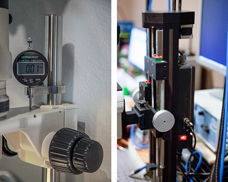 Equipment used to measure step intervals for extended depth-of-field imaging and to perform automated image stacking.