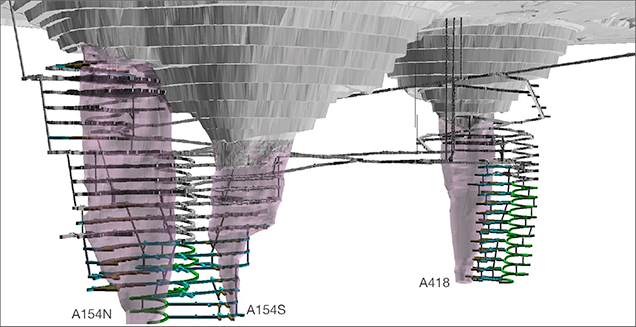 Computer-generated plan of underground workings at Diavik