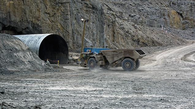 Ore hauler entering underground workings at Diavik