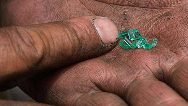 Small, bright hexagonal emerald crystals from Chivor