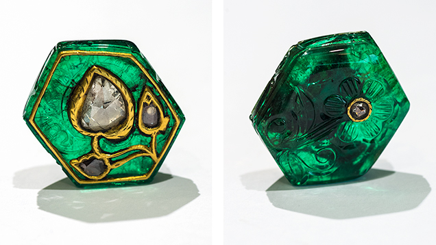 Front and back views of a Mughal emerald