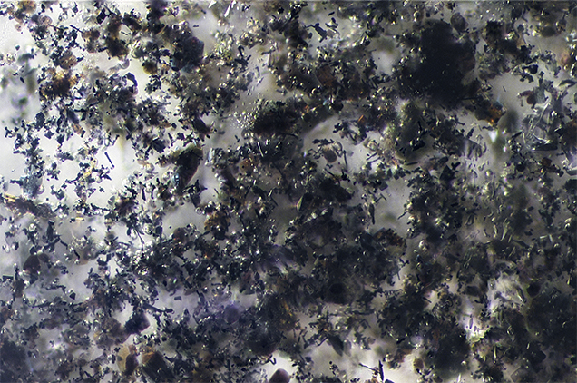 Small dark mineral inclusions in topaz.