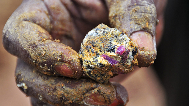 Ruby associated with feldspar and amphibole from M’sawize, Mozambique