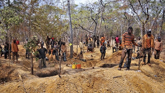 Group of miners at their workings near Montepuez, Mozambique