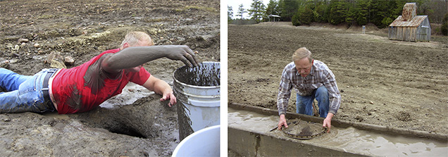 Digging for diamond ore and sieving.