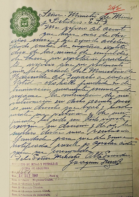 Letter from Joaquín Daza