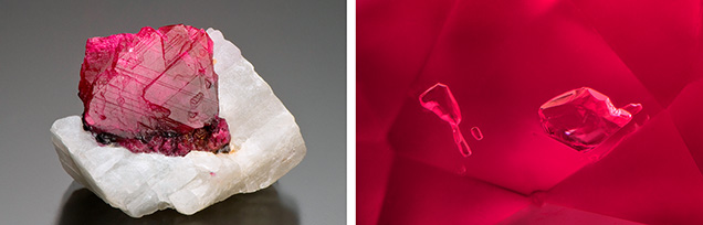 Internal features reveal geological growth environment of marble-hosted rubies.