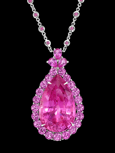 The 79.39 ct Royal Pink sapphire was on display at the Natural History Museum of Los Angeles County’s <i>Brilliance</i> exhibit.