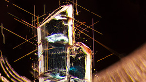 Needles surround blue apatite crystals in a Tanzanian garnet.