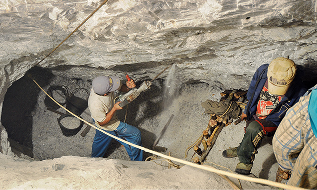 Figure 9. A primary ruby deposit in Mogok, Myanmar, where rubies are mined directly out of the metamorphic marble created during the Himalayan orogeny. Photo by Wim Vertriest.