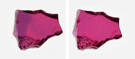 Mozambican ruby before and after heat treatment